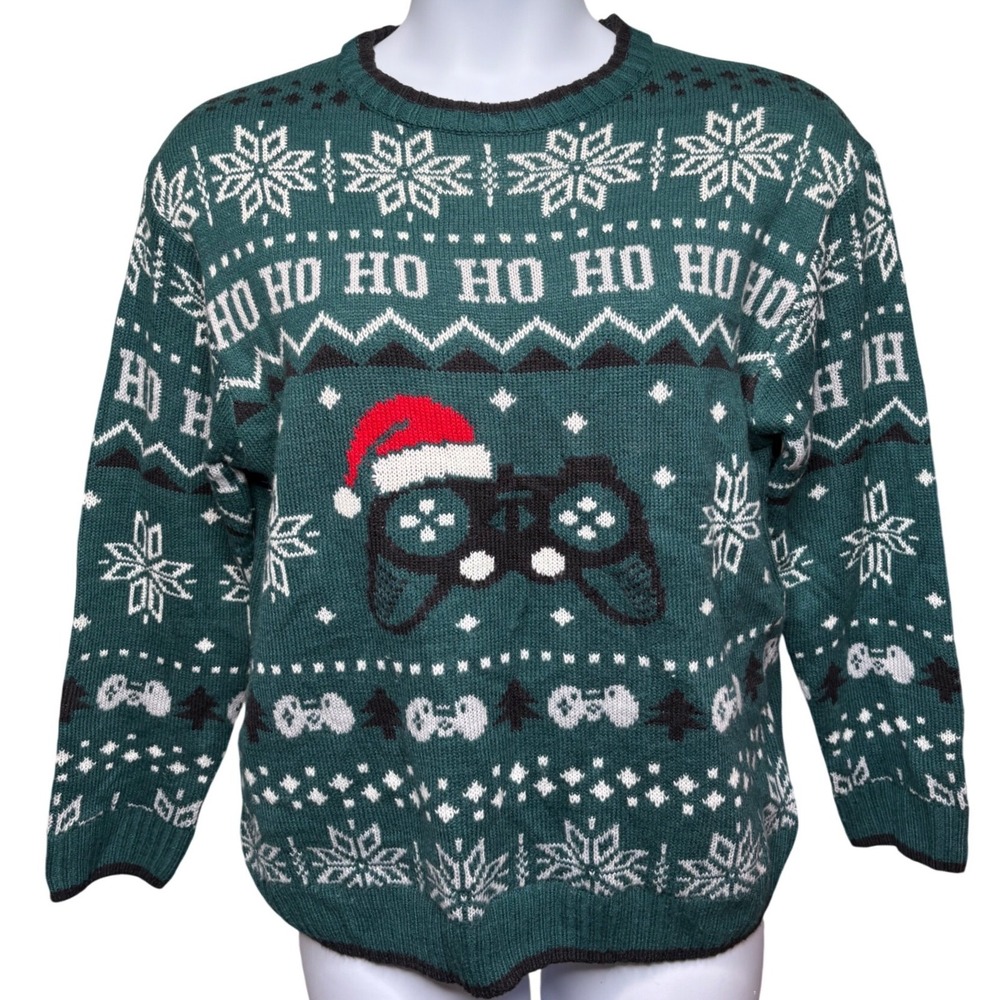 HOLIDAY TIME Kids Green Gamer Ugly Christmas Sweater XXL 18 Video Games Kitschy